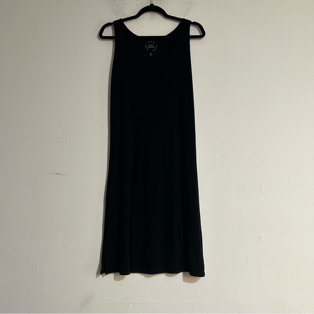 Cozy Earth Bamboo Rib Knit V-Neck Tank Sleep Lounge Dress Black Size Small